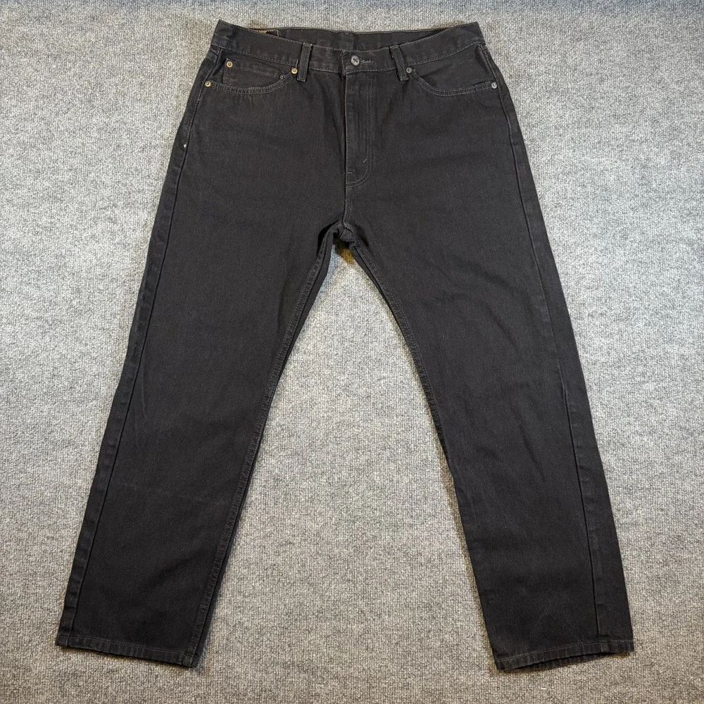 Levis 505 Straight Fit Black Denim Jeans Mens 36x30 Casual Pants 100% Cotton